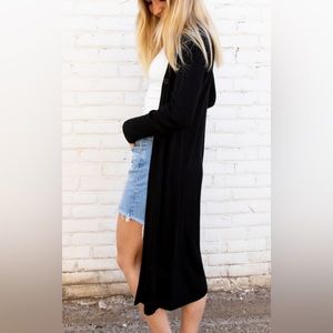 Anthropologie NIA NWT Sweater Knit Hooded Duster Cardigan Black Size Small